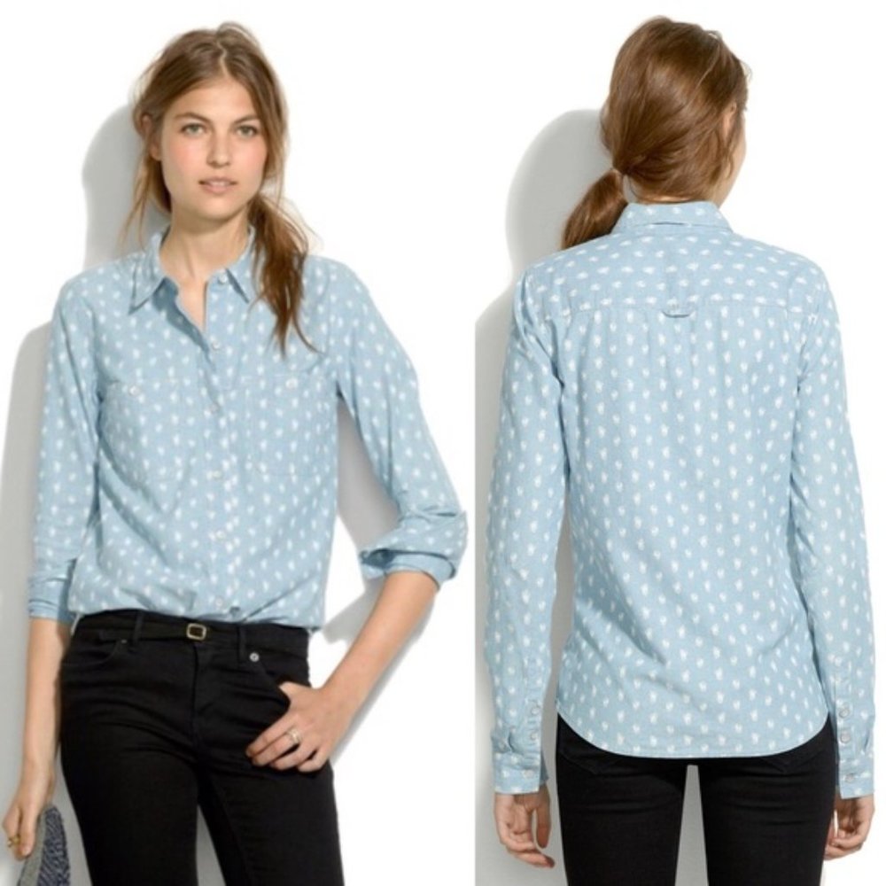 Madewell Floralbud Floral Chambray Button Down Top